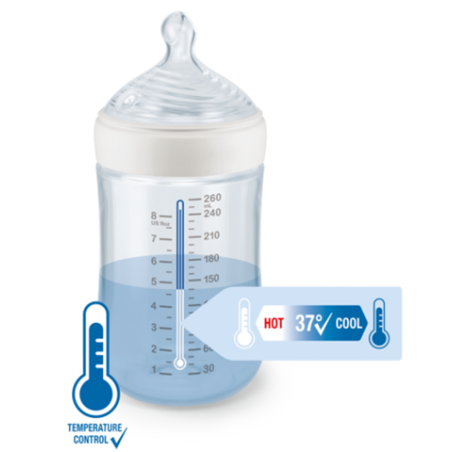 NUK First Choice Πλαστικό Μπιμπερό με Θηλή Σιλικόνης & Δείκτη Ελέγχου Θερμοκρασίας 0-6 μηνών ΜΠΛΕ 150ml