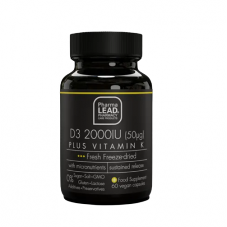 PHARMALEAD Black Range D3 2000 IU Plus Vitamin K Βιταμίνη D3 Υψηλής Περιεκτικότητας με Βιταμίνη Κ, 60 κάψουλες