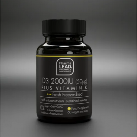 PHARMALEAD Black Range D3 2000 IU Plus Vitamin K Βιταμίνη D3 Υψηλής Περιεκτικότητας με Βιταμίνη Κ, 60 κάψουλες