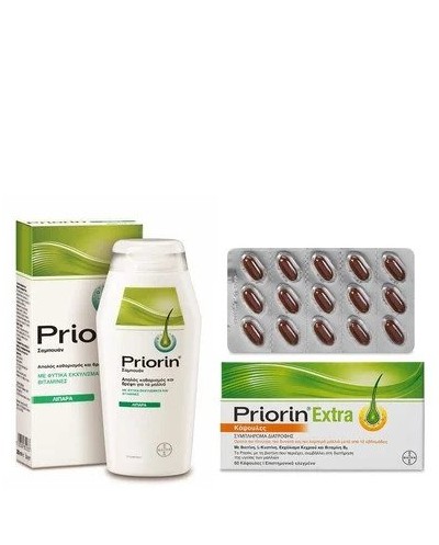 BAYER PROMO -20% Priorin Extra Νέα Σύνθεση Κατά της Τριχόπτωσης, 60 κάψουλες & Priorin Σαμπουάν για Λιπαρά μαλλιά, 200ml