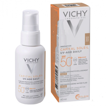 VICHY Capital Soleil UV-Age Daily Sunscreen SPF50+ Tinted Light Λεπτόρρευστο Αντηλιακό κατά της Φωτογήρανσης με Χρώμα, 40ml