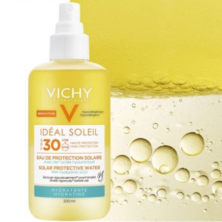 VICHY Capital Soleil Hydrating SPF30 Protective Solar Water Spray Αντηλιακό Νερό για Ενυδάτωση με Υαλουρονικό Οξύ, 200ml