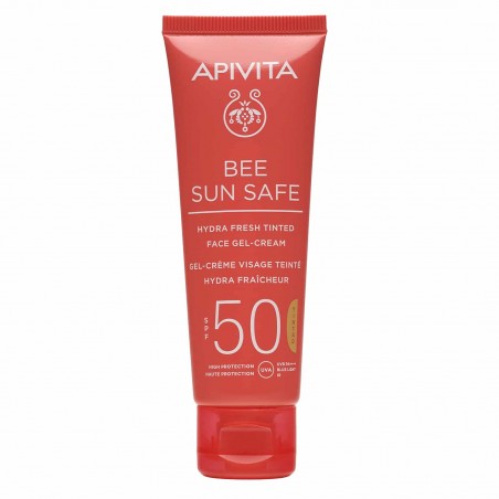 APIVITA Bee Sun Safe Hydra Fresh Gel-Cream SPF50 Tinted Αντηλιακή Κρέμα-Gel Προσώπου Ελαφριάς Υφής με Χρώμα, 50ml