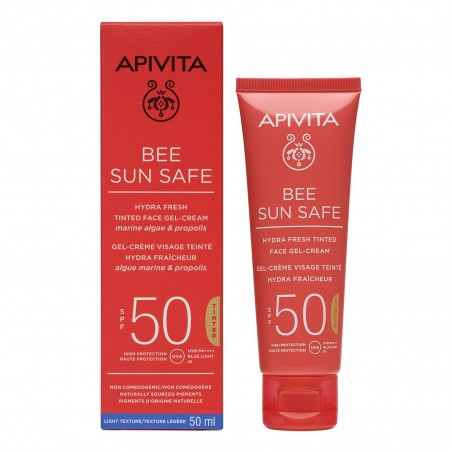 APIVITA Bee Sun Safe Hydra Fresh Gel-Cream SPF50 Tinted Αντηλιακή Κρέμα-Gel Προσώπου Ελαφριάς Υφής με Χρώμα, 50ml