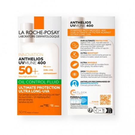 LA ROCHE POSAY Anthelios UVMUNE 400 Oil Control Fluid SPF50+ Αντηλιακή Κρέμα Προσώπου για Λιπαρό δέρμα, 50ml