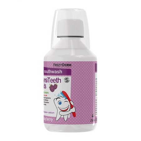 FREZYDERM SensiTeeth Kids Mouthwash Στοματικό διάλυμα με Φθόριο & Ασβέστιο για Παιδιά άνω των 3 ετών Γεύση Βατόμουρο, 250ml