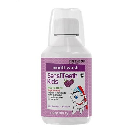 FREZYDERM SensiTeeth Kids Mouthwash Στοματικό διάλυμα με Φθόριο & Ασβέστιο για Παιδιά άνω των 3 ετών Γεύση Βατόμουρο, 250ml