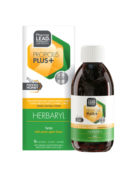 PHARMALEAD Propolis Plus Herbaryl Syrup Φυτικό Σιρόπι για Βήχα & Ερεθισμένο Λαιμό με Γεύση Πράσινο Μήλο, 200ml