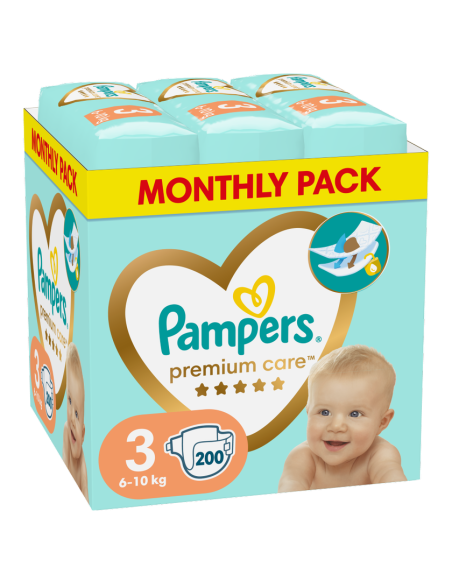 PAMPERS Premium Care Monthly Pack No.3 (6-10 kg) Βρεφικές Πάνες MSB, 200 τεμάχια
