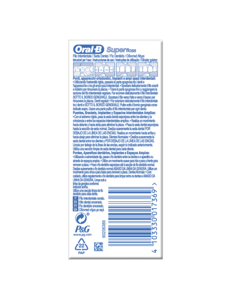 Oral-B Super Floss Οδοντικό Νήμα Κηρωμένο για Γέφυρες, Σιδεράκια, Μεγάλα Μεσοδόντια Διαστήματα, 50 τμήματα x 60εκ