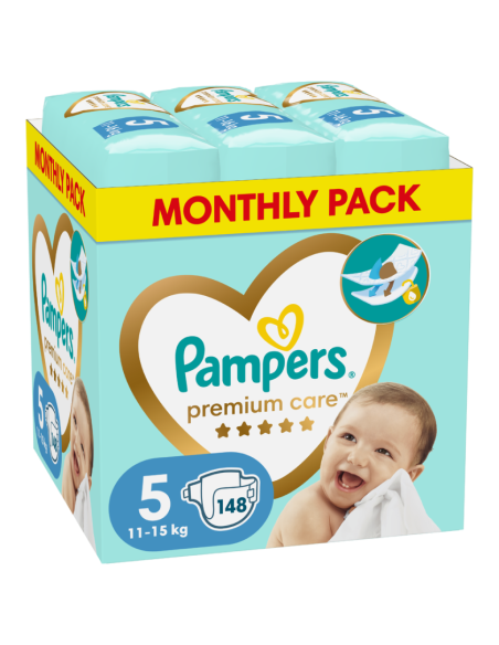 PAMPERS Premium Care Monthly Pack No.5 (11-16 kg) Βρεφικές Πάνες, 148 τεμάχια