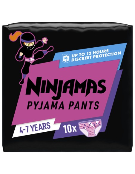 PAMPERS Ninjamas Pyjama Pants Girl 4-7Y (17-30kg) Πάνα-βρακάκι για τη Νύχτα Κορίτσι 4-7 Ετών, 10 τεμάχια