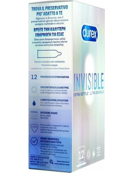 DUREX Invisible Extra Sensitive Εξαιρετικά Λεπτά Προφυλακτικά, 12 τεμάχια