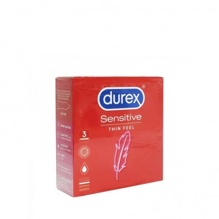 DUREX Sensitive Feel Thin Πολύ λεπτά Προφυλακτικά για Καλύτερη Αίσθηση, 3 τεμάχια