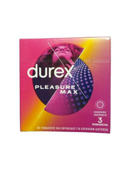 DUREX Pleasure Max Προφυλακτικά με ανάγλυφες κουκκίδες & ραβδώσεις, 3 τεμάχια