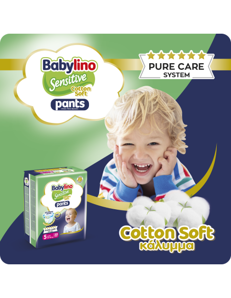 MEGA Babylino Sensitive Cotton Soft Pants Nο.6 (13-18 kg) Απορροφητικές Βρεφικές Πάνες Βρακάκι Monthly Pack, 108 τεμάχια