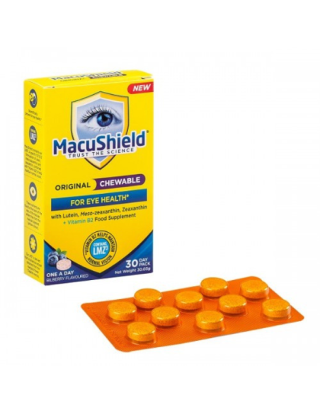 MACUSHIELD Eye Health Supplement Chewable Συμπλήρωμα Διατροφής για την Καλή Λειτουργία της Όρασης Γεύση Βατόμουρο, 30 δισκία