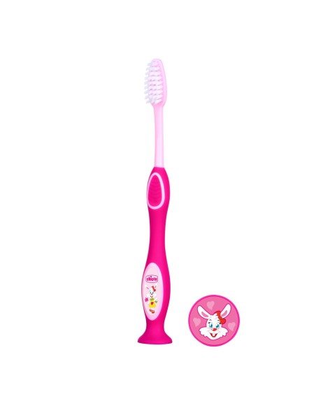 CHICCO Milk Teeth Soft Toothbrush Pink Παιδική Οδοντόβουρτσα με Θήκη & Βεντούζα Ροζ 3-6 Ετών, 1 τεμάχιο