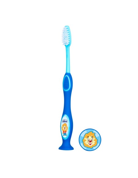 CHICCO Milk Teeth Soft Toothbrush Blue Παιδική Οδοντόβουρτσα με Θήκη & Βεντούζα Μπλε 3-6 Ετών, 1 τεμάχιο