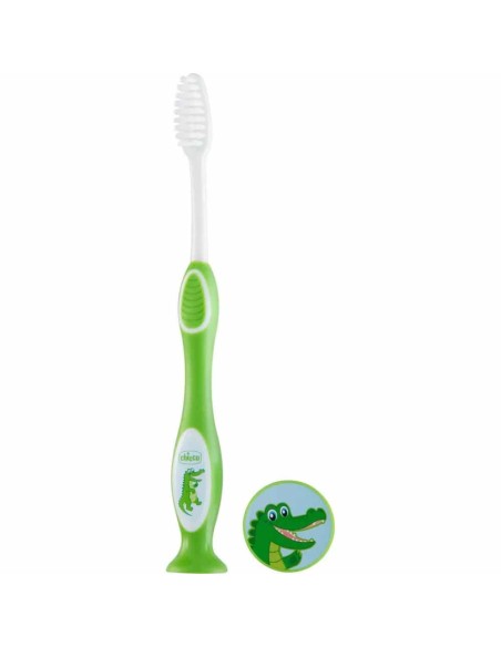 CHICCO Milk Teeth Soft Toothbrush Green Παιδική Οδοντόβουρτσα με Θήκη & Βεντούζα Πράσινο 3-6 Ετών, 1 τεμάχιο