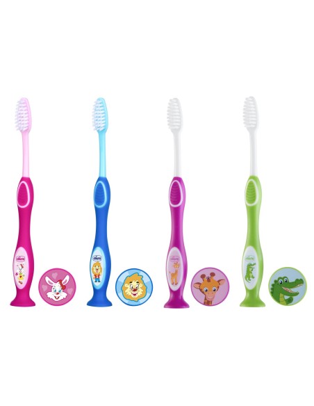 CHICCO Milk Teeth Soft Toothbrush Purple Παιδική Οδοντόβουρτσα με Θήκη & Βεντούζα Μωβ 3-6 Ετών, 1 τεμάχιο