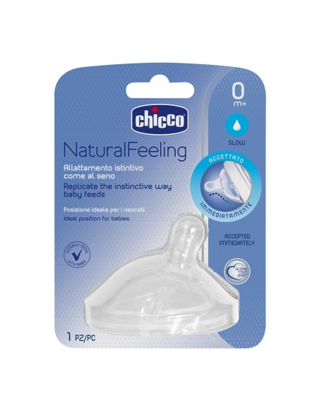 CHICCO Natural Feeling Θηλή Σιλικόνης με Κλίση & Διπλή Αντικολική Βαλβίδα Κανονική Ροή 0Μ+, 1 τεμάχιο