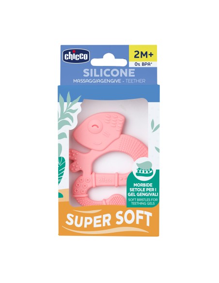 CHICCO Silicone Teether Super Soft Κρίκος Οδοντοφυΐας Σιλικόνης ΡΟΖ 2M+, 1 τεμάχιο