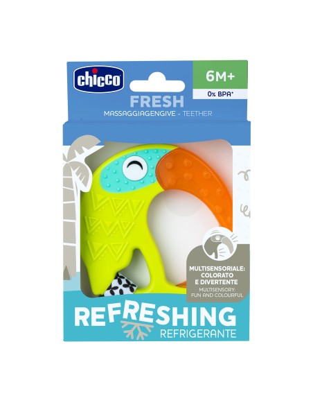 CHICCO Silicone Teether Refreshing Δροσιστικός Κρίκος Οδοντοφυΐας Σιλικόνης με Νερό FUNNY TUCAN 6M+, 1 τεμάχιο