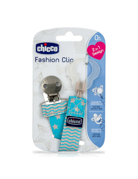 CHICCO Fashion Clip Safeguard Κλιπ Πιπίλας για Πιπίλες με Κρίκο & Χωρίς Κρίκο 0+ Μηνών ΣΙΕΛ, 1 τεμάχιο