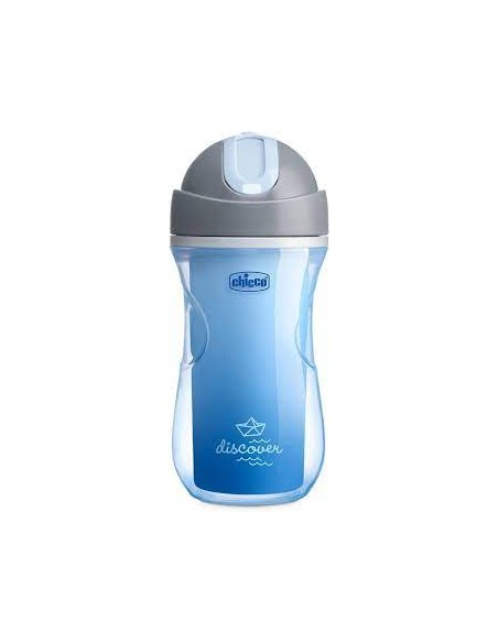 CHICCO Insulated Bottle Παγούρι Κύπελλο Θερμός με Καλαμάκι από Σιλικόνη 14+ Μηνών ΜΠΛΕ, 266ml