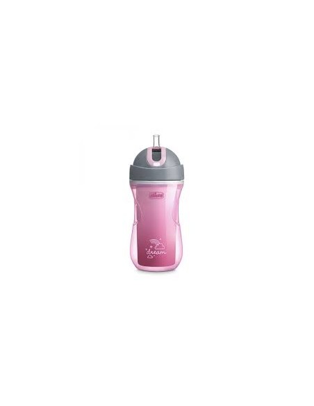 CHICCO Insulated Bottle Παγούρι Κύπελλο Θερμός με Καλαμάκι από Σιλικόνη 14+ Μηνών ΡΟΖ, 266ml