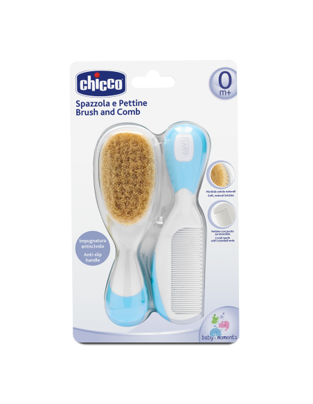 CHICCO Baby Brush & Comb Σετ βούρτσα - Xτένα από Φυσική Τρίχα ΣΙΕΛ, 1 τεμάχιο