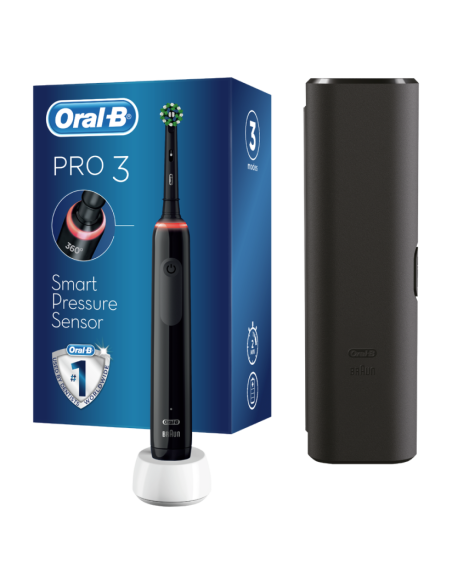 Oral-B Cross Action Pro 3 Series Black Edition Ηλεκτρική Οδοντόβουρτσα με Αισθητήρα Πίεσης 360° & Δώρο Θήκη Ταξιδιού