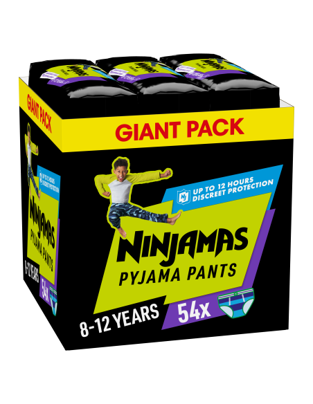 PAMPERS Ninjamas Pyjama Pants Boy 8-12Y (27-43kg) Monthly Pack Πάνα-βρακάκι για τη Νύχτα Αγόρι 8-12 Ετών MSB, 54 τεμάχια