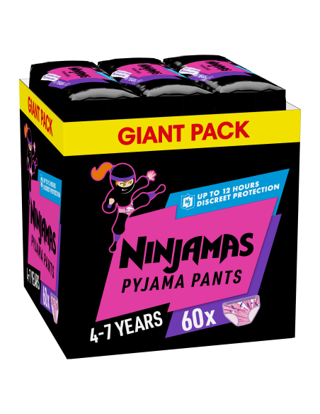 PAMPERS Ninjamas Pyjama Pants Girl 4-7Y (17-30kg) Monthly Pack Πάνα-βρακάκι για τη Νύχτα Κορίτσι 4-7 Ετών MSB, 60 τεμάχια