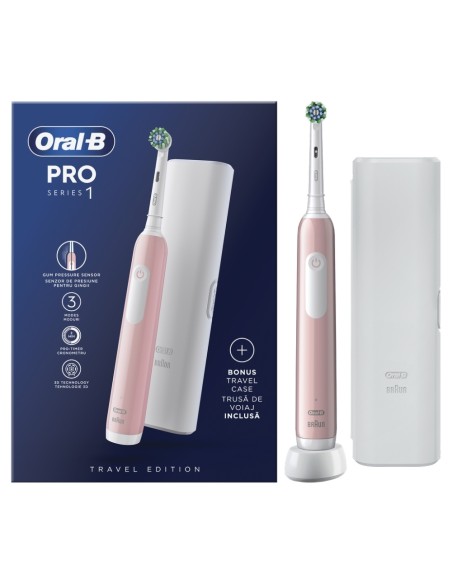 Oral-B Pro Series 1 Pink Edition Ηλεκτρική Οδοντόβουρτσα Ροζ με Χρονομετρητή, Αισθητήρα Πίεσης & ΔΩΡΟ θήκη ταξιδιού