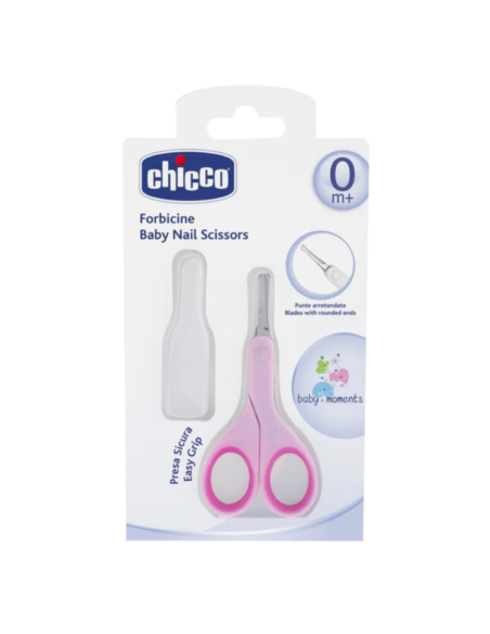 CHICCO Baby Nail Scissors Ψαλιδάκι Aσφαλείας με Λεπίδες από Ανοξείδωτο Ατσάλι για Μωρά με Θήκη Ροζ Χρώμα, 1 τεμάχιο