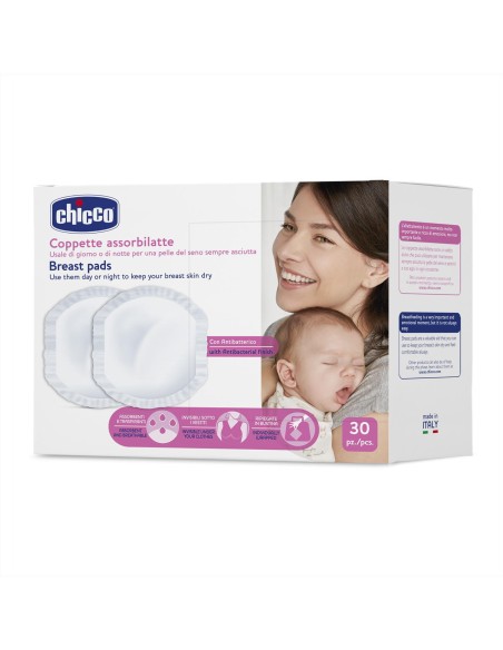 CHICCO Breast Pads Αντιβακτηριακά Ανατομικά Επιθέματα Στήθους, 30 τεμάχια