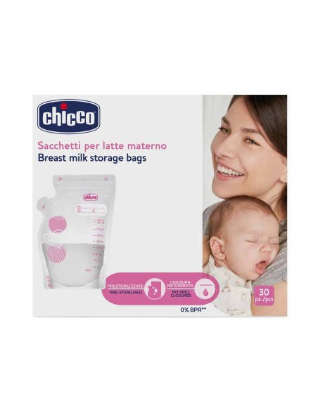 CHICCO Breast Milk Storage Bags Προαποστειρωμένα Σακουλάκια Διατήρησης Μητρικού Γάλακτος 250ml, 30 τεμάχια