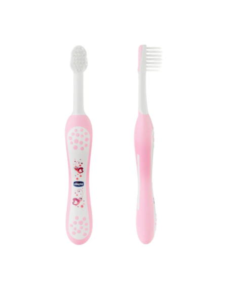 CHICCO First Milk Teeth Soft Toothbrush Pink Παιδική Οδοντόβουρτσα με Θήκη Ροζ 6-36 Μηνών, 1 τεμάχιο
