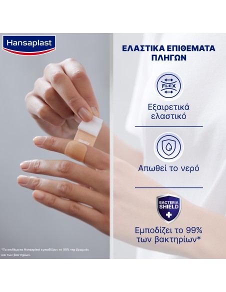 HANSAPLAST Elastic Strips Πολύ Ελαστικά Αδιάβροχα Επιθέματα Πληγών Σε 2 Μεγέθη, 20 τεμάχια