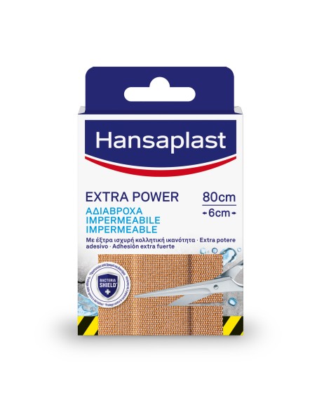 HANSAPLAST Extra Power Strip Αδιάβροχος Επίδεσμος με Έξτρα Κολλητική Ικανότητα 6cm x 80cm, 8 τεμάχια