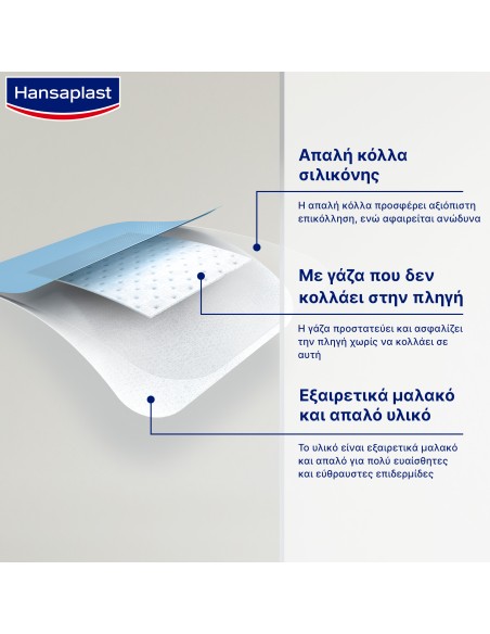 HANSAPLAST Ultra Sensitive XL Aποστειρωμένες Αυτοκόλλητες Γάζες για Ευαίσθητο Δέρμα, Βρέφη & Ηλικιωμένους 5x7,2cm, 5 τεμάχια