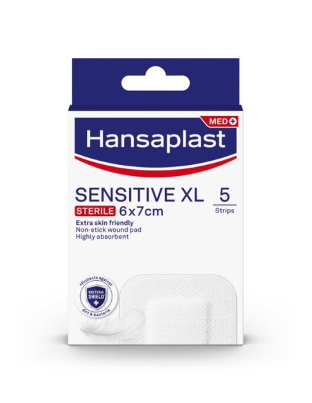 HANSAPLAST Sensitive XL Sterile Aποστειρωμένες Αυτοκόλλητες Γάζες για Ευαίσθητο Δέρμα 6x7cm, 5 τεμάχια