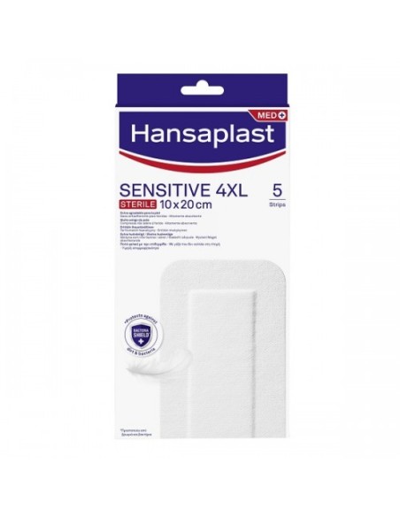 HANSAPLAST Sensitive 4XL Sterile Aποστειρωμένες Αυτοκόλλητες Γάζες για Ευαίσθητο Δέρμα 10x20cm, 5 τεμάχια