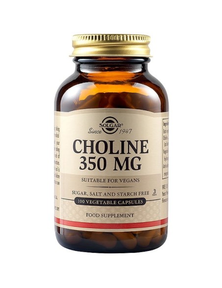 SOLGAR Choline 350mg Χολίνη για Ενίσχυση της Ηπατικής Λειτουργίας & Διατήρηση Υγιούς Μεταβολισμού, 100 κάψουλες