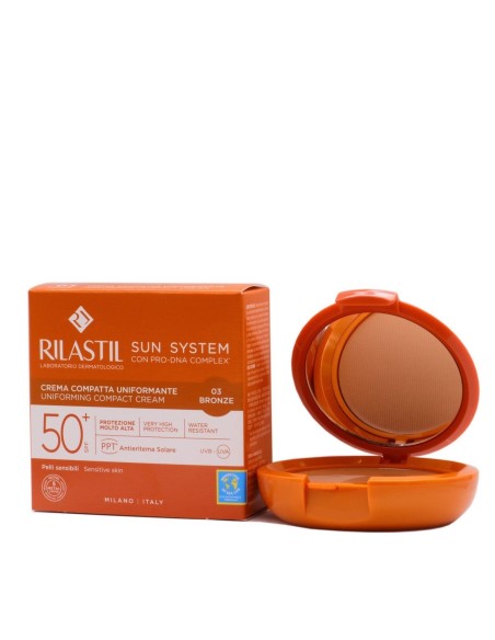 RILASTIL Sun System Uniforming Compact Cream SPF50+ Bronze 03 Αντηλιακό Κρεμώδες Compact Foundation Υψηλής Κάλυψης Σκούρη, 10g