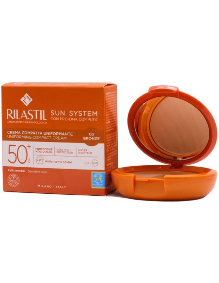RILASTIL Sun System Uniforming Compact Cream SPF50+ Bronze 03 Αντηλιακό Κρεμώδες Compact Foundation Υψηλής Κάλυψης Σκούρη, 10g