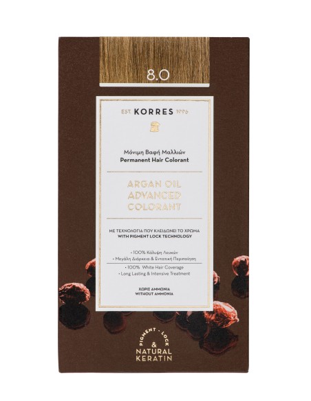 KORRES Gift Set Argan Oil Advanced Colorant Βαφή Μαλλιών 8.0 Ξανθό Ανοιχτό, 50ml & ΔΩΡΟ Μάσκα Argan Oil σε ειδικό μέγεθος, 40ml