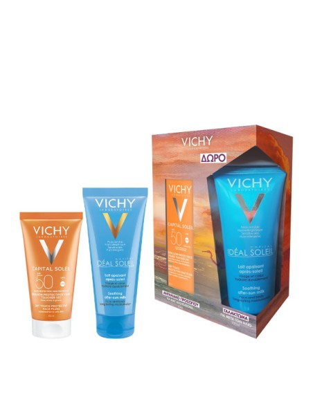 VICHY Capital Soleil Mattifying Dry Touch Face Fluid SPF50+ Αντηλιακή για Λιπαρό Δέρμα 50ml & Γαλάκτωμα 100ml